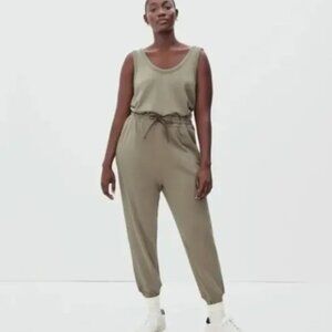 Everlane The French Terry Jumpsuit Drawstring Jogger Hem Tan